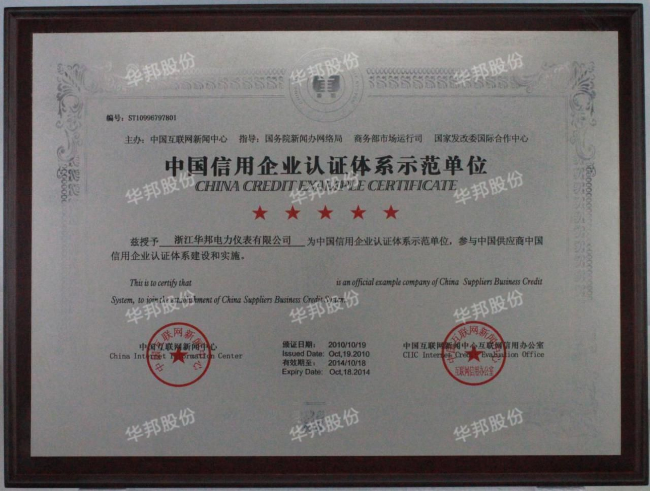 China credit enterprise certification system model unit